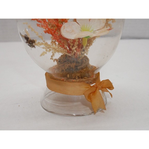 VTG 6" Tall Floral Diorama in Glass Egg Orange Boho 1970's Made in Taiwan - Picture 3 of 10